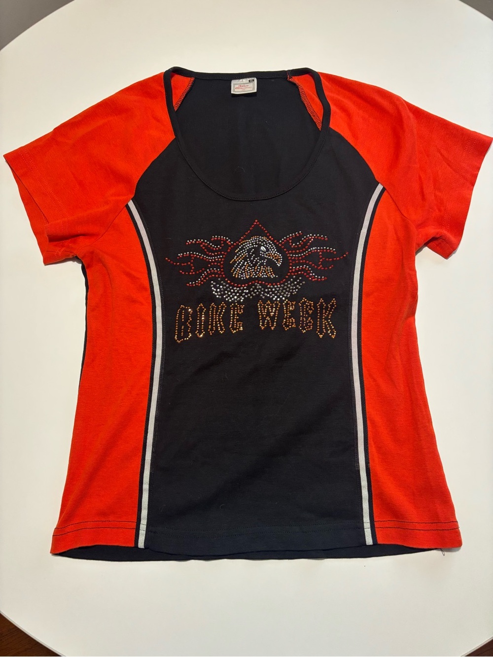 Vance Bikerwear Black & Orange Rhinestone Eagle Reflective Cotton Biker T-Shirt